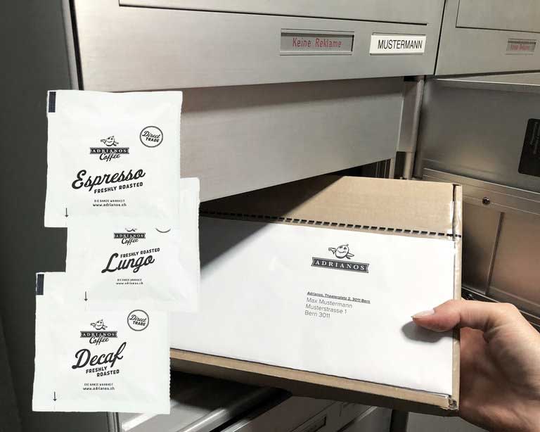 Ensemble d'échantillons de dosettes de café par courrier postal